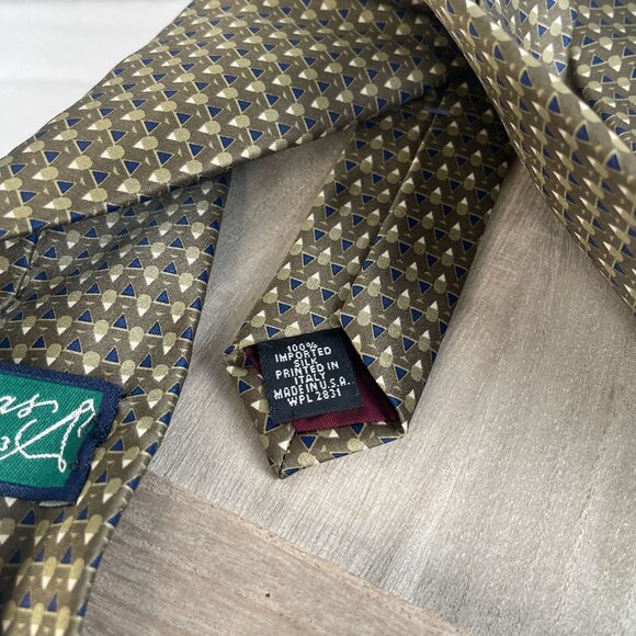 Peter Thomas By Superba 100% Silk Necktie Geometric Olive & Navy Mens Tie NWT - Picture 6 of 6